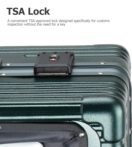 feilario PC Hardside Carry On Luggage, Aluminum Frame, TSA Lock, Cup Holder - color: A-Forest Green