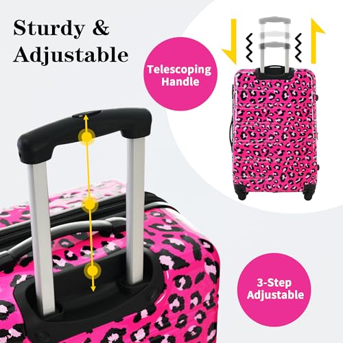 Merax Suitcase Set, Hardshell Luggage Sets 3 Piece with Spinner Wheels - color: Hot Pink Leopard