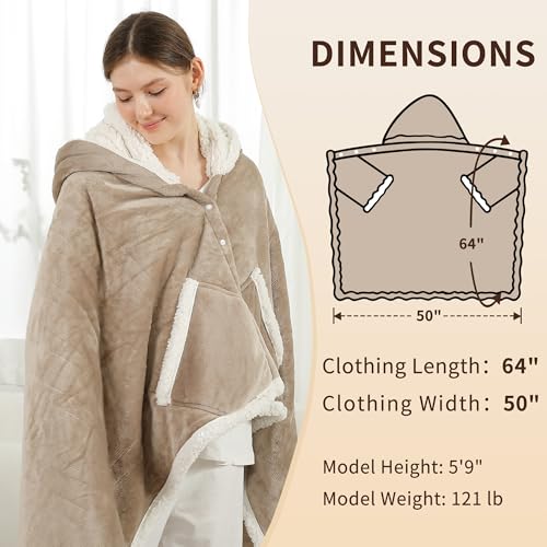 ESTINGO Wearable Heated Blanket Electric Throw, Heated Shawl for Women - color: Light Beige, size: 50"x64"