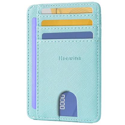 Hoewina 남성용 슬림 지갑, 신용 카드 홀더 지갑, 미니멀리스트 디자인 - RFID 차단 전면 포켓 가죽 얇은 지갑 남성 및 여성용, A-크로스 스카이 블루, 미니멀리스트 - color: A-크로스 스카이 블루