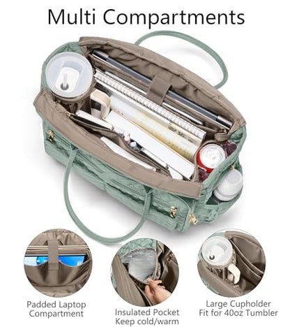 Bagstellar Teacher Tote Bag for Women, 15.6" Laptop Work Tote Computer Bag - color: Sage Green