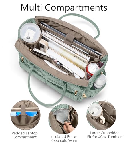 Bagstellar Teacher Tote Bag for Women, 15.6" Laptop Work Tote Computer Bag - color: Sage Green