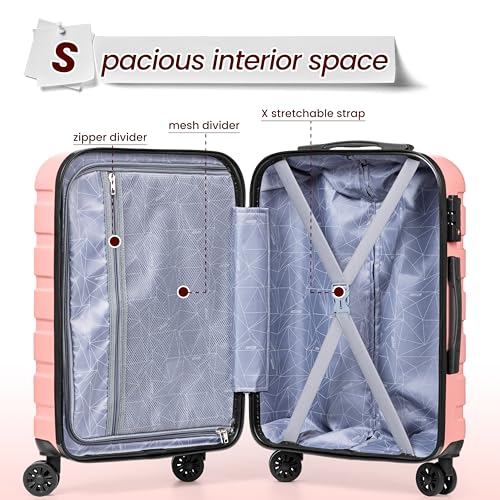 AnyZip Luggage Sets 3 Piece Hardshell Suitcase Set PC ABS Lightweight Travel Suitcases with 4 Double Spinner Wheels TSA Lock 20 24 28 Inch Pink - color: Pink, size: 3 piece set (20/24/28)