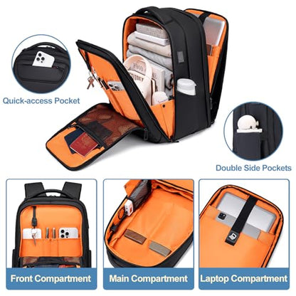 FENRUIEN Expandable Travel Backpack 15.6 Inch, Water Resistant Backpack with USB Charging Port, Black Laptop Bag for Work/Commuter/College - size: Expandable