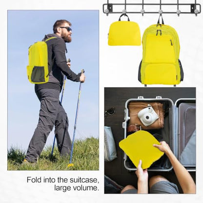 HOLYLUCK 20L lightweight packable Hiking Daypack Foldable Backpack for Men Women Small Travel Outdoor Foldable Shoulder Bag - color: Yellow
