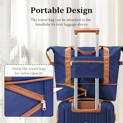 Joyway Luggage Sets 5 Piece PP Hardshell Carry on Suitcase, Travel Lightweight Carry-on with Double Spinner Wheels and TSA Lock, Blue - color: Navy Blue, size: 5 piece set