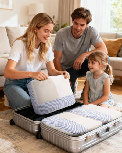 Narwey Packing Cubes for Travel, Luggage Organizer Bags for Women Kids - color: Greyish Blue Stripe