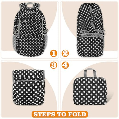ZOMAKE Lightweight Packable Backpack 30L, Foldable Travel Hiking Daypack - color: D-black,white Polka Dots