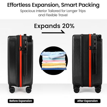 2 Piece Luggage Sets(20/26in) Wide Handle Hardshell Luggage - color: Black, size: 2-Piece Set (20"/26'')