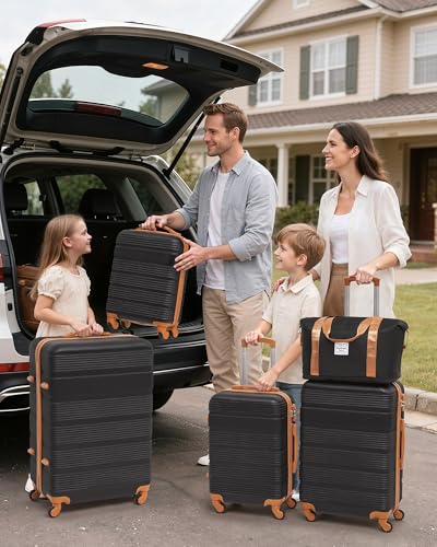 LONG VACATION Luggage Sets with Spinner Wheels, Suitcase Set 6 Piece - color: BLACK-BROWN, size: 6 piece set