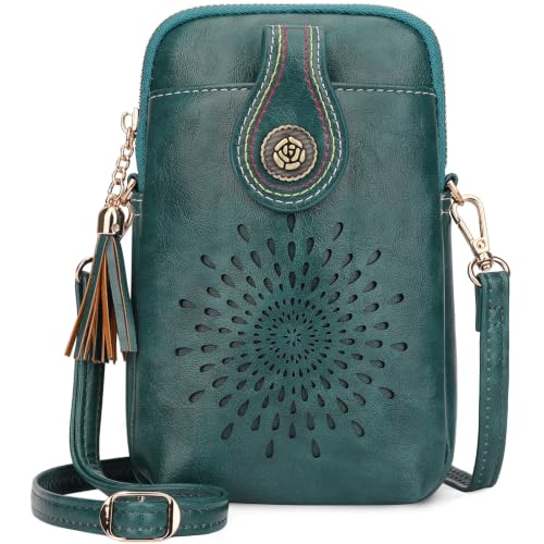 APHISON Small Crossbody Bags for Women, Lightweight Vegan Leather Cell Phone Purse, Cute Purses with Tassels - color: 02-peacock Blue