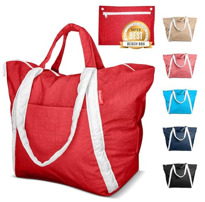 Bodysurf Beach Bag Waterproof Sandproof, Foldable Packable Travel Zip Tote - color: Red, size: Medium