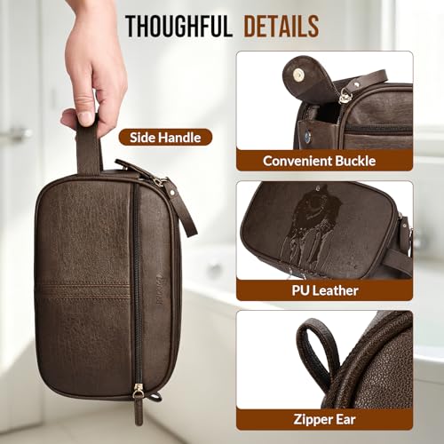 PU Leather Toiletry Bag for Men, Dark Brown - color: Dark Brown