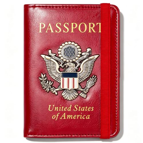 Premium Passport Holder for Travel RFID Blocking Passport Cover Slim - color: Red