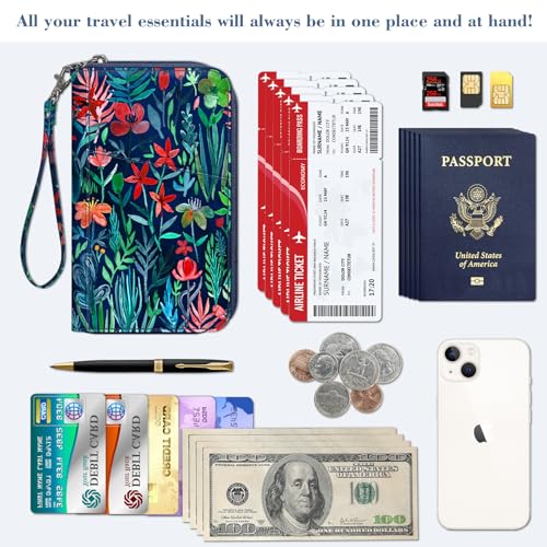 FINTIE Family Passport Holder Wallet Travel Document Organizer Clutch Bag - color: Jungle Night