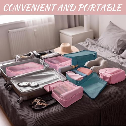 Silkfly 12 Pcs Packing Cubes for Travel,XL, L, M,Classic,Pink, Gray Blue - color: Pink, Gray Blue, size: XL, L, M, style: Classic