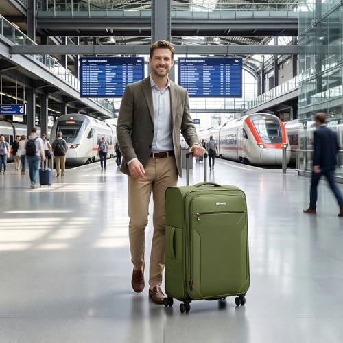 28'' Checked Softside Expandable 20% Luggage w/TSA LOCK - color: Green, size: Checked-Large 28 inch
