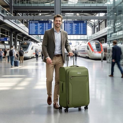28'' Checked Softside Expandable 20% Luggage w/TSA LOCK - color: Green, size: Checked-Large 28 inch