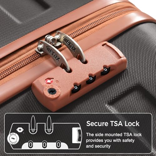 Luggage Sets, 3 Pcs Hardside Lightweight Suit case with Spinner Wheels & Lock - color: Brown Black, size: 20/24/28 Inch