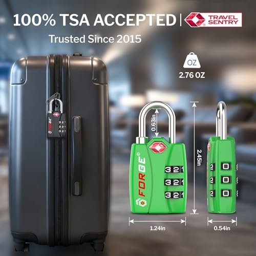 Forge TSA Approved Luggage Locks, Open Alert TSA Locks, Green 2 Pack - color: Green 2PK