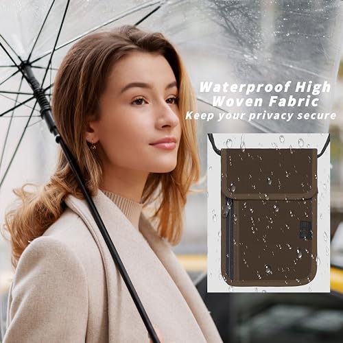 Travel Neck Wallet with RFID Blocking - color: Brown