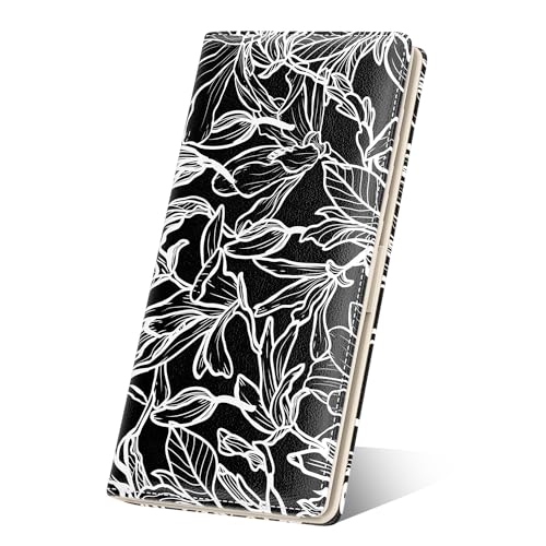 Nipichsha Womens Wallet, RFID Slim Wallets for Women, Thin Ladies Credit Card Holder Purse, Cute Leather Bifold Clutch Billfold with 11 Card Slots & ID Window, Black White Leaf - color: Black White Leaf