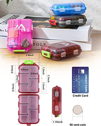 4PS Travel Pill Organizer 10 Compartment Folding Small Pill Case Four Color - color: Dark Red + Gray + Pink + Blue