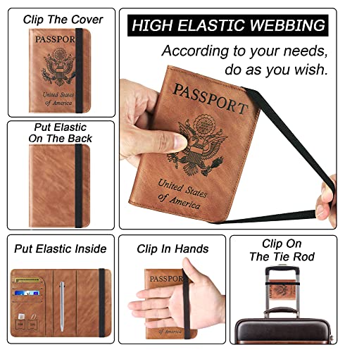 LOHASLIFE Passport Holder for Travel, Rfid Blocking Passport Cover Wallet - color: 116#Brown