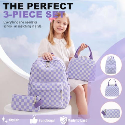 LEDAOU Girls Backpack, Kids School Bookbag, Backpack for Kids and Teens - color: Purple and White
