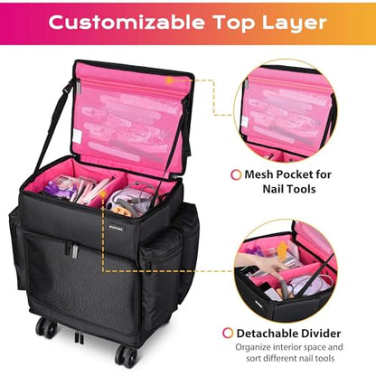 BYOOTIQUE Soft Sided Rolling Makeup Train Case Travel Bag Backpack Artist - color: Deep Pink, size: Xlarge