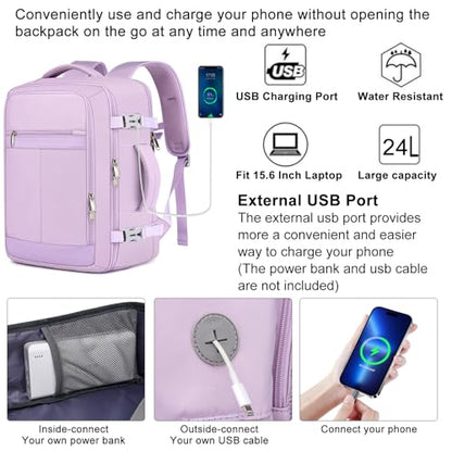 Travel Backpack for Women, 25L TSA Carry On Backpack Airline Approved - color: Light-purple, size: Large-25L