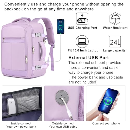Travel Backpack for Women, 25L TSA Carry On Backpack Airline Approved - color: Light-purple, size: Large-25L
