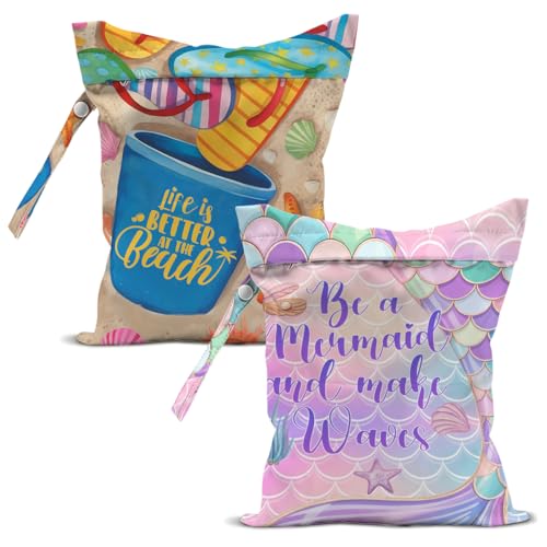 2 Pcs Mermaid Scale Print Wet Bags, Ocean Wet Dry Bag, Birthday Beach Gifts - color: Multicolor 0115
