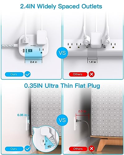 Cruise Essentials 2026,One Beat Travel Power Strip with USB C,Flat Plug 1ft - color: White, size: 1Ft