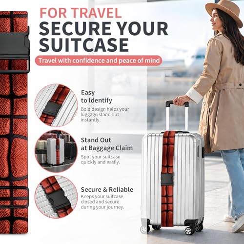 Luggage Strap for Suitcases Adjustable Travel Belt with Quick Release Buckle, Cute Travel Accessories for Suitcase Strap Basketball Pattern - color: Basketball Pattern