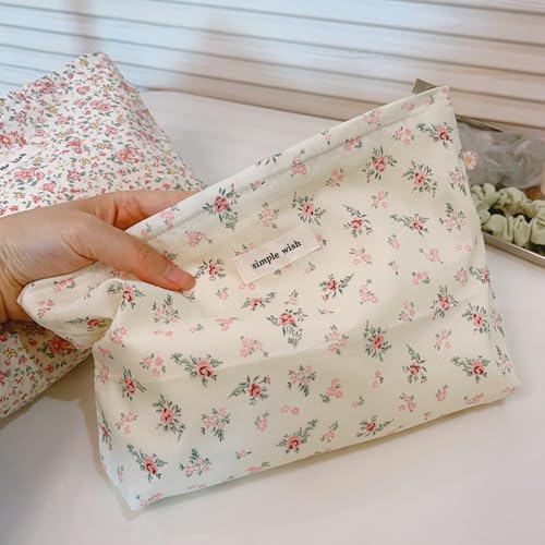 Wudygirl 여성용 메이크업 가방 여행용 화장품 가방 26.7cm x 19.1cm(10.5 x 7.5인치) 베이지 플로럴 - color: 베이지 플로랄