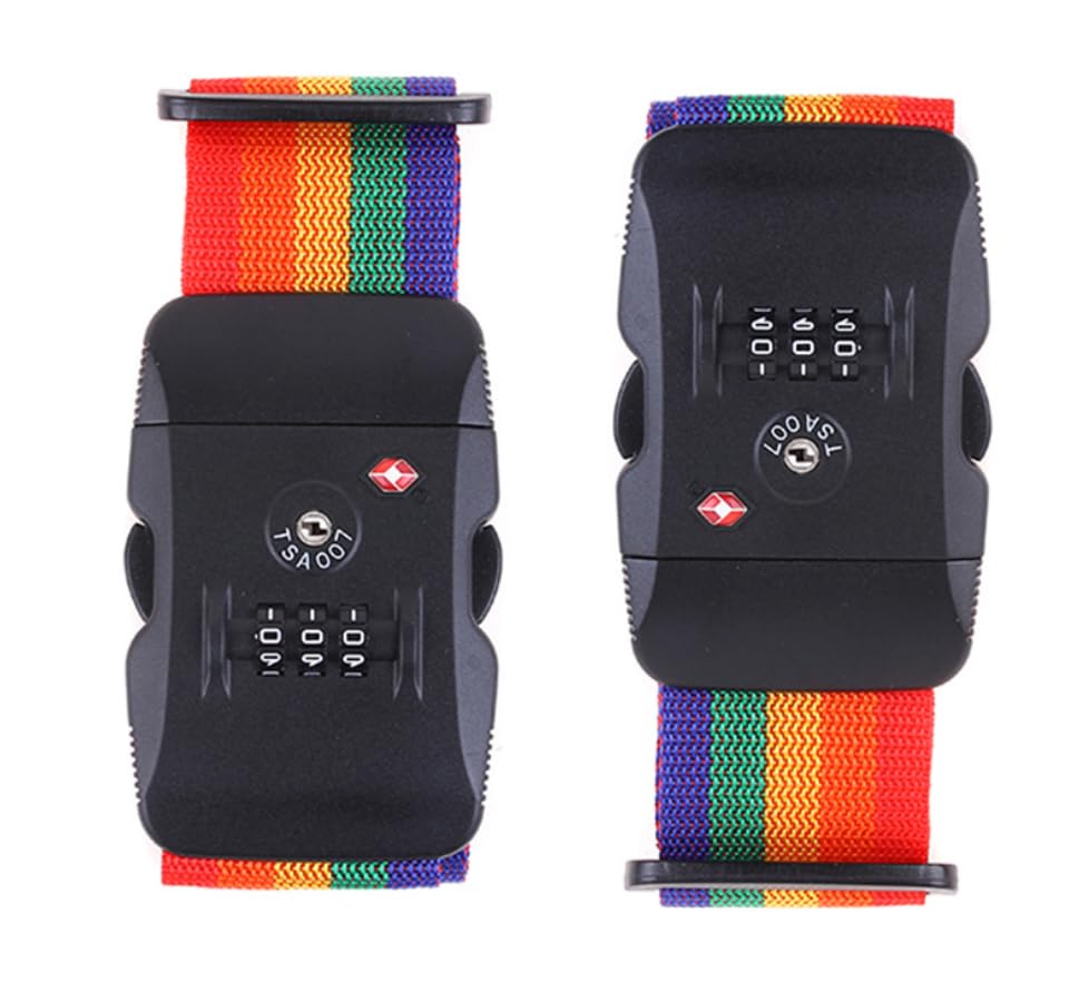 Travel Luggage Strap Adjustable Suitcase Packing Belt with TSA Combination Lock 2 Pack Rainbow 2P - color: Rainbow 2P
