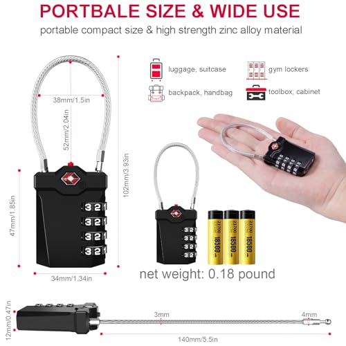 ZHEGE TSA Approved Locks for Luggage, Inspection Indicator (2 Pack, Black) - color: 2p Black