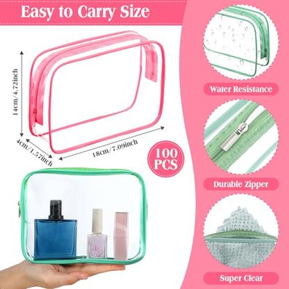 Sanwuta 100 Pcs Clear Makeup Bags Bulk, Toiletry Bag,Candy Colors - color: Candy Colors