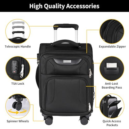 WireHot 3-Piece Softside Expandable Luggage Set, Black, 20in/24in/28in - color: Black