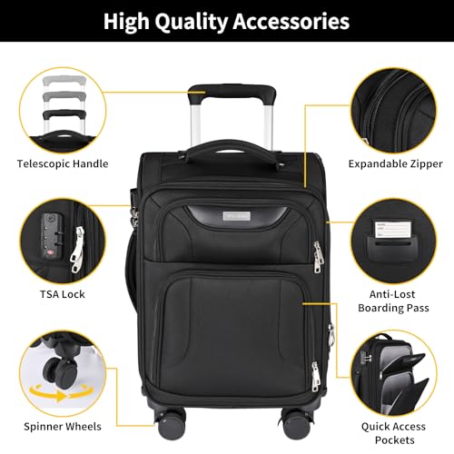 WireHot 3-Piece Softside Expandable Luggage Set, Black, 20in/24in/28in - color: Black