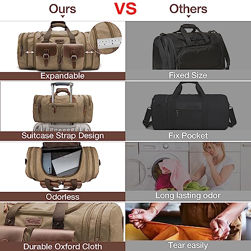 Wildroad Canvas Duffle Bag - 60L Expandable Weekender Overnight Travel Bag - color: Coffee, size: X Large-60L Duffle Bag