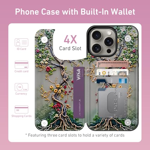 FUNMIKO for iPhone 14 Pro Max Wallet Case, Card Holder, RFID-Blocking - color: Blooming Tree of Life, size: iPhone 14 Pro Max
