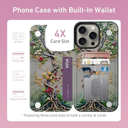 FUNMIKO for iPhone 14 Pro Max Wallet Case, Card Holder, RFID-Blocking - color: Blooming Tree of Life, size: iPhone 14 Pro Max