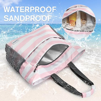 G4Free Beach Bag, Waterproof Sandproof Large Capacity Foldable for Women - color: Pink White, size: 35L