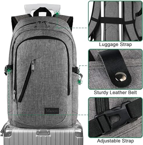 Mancro 17.3 Inch Business Laptop Backpack Anti-Theft Travel Backpack - color: Grey, size: 17.3 inch