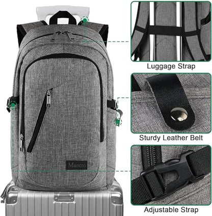 Mancro 17.3 Inch Business Laptop Backpack Anti-Theft Travel Backpack - color: Grey, size: 17.3 inch