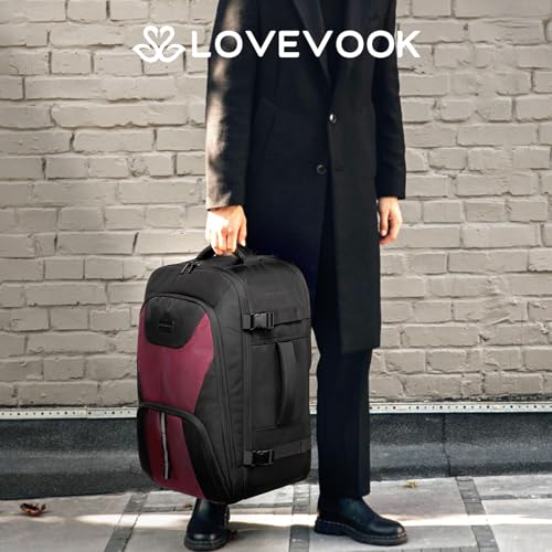 LOVEVOOK 여성용 여행용 백팩, 휴대용 백팩, 개인 물품 여행 가방, 블랙-레드 - color: 블랙-레드, size: 40L-3Pcs