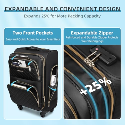 LARVENDER 4 Piece Luggage Set with Spinner Wheels - Expandable Softside Carry On Suitcase 22x14x9 Airline Approved, 16” 20" Carry On Luggage,TSA Lock, Black - color: Black(16/20/BP/TB), size: 4 Piece Set (16/20/BP/TB)