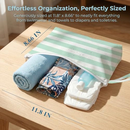 Fokongna Waterproof Reusable 2 Pack Wet Bag, Zipper Sealed Dry Wet Storage Pouch for Pool Beach Vacation Gym Workout Cosmetic Travel Toiletry Bag - color: Summer Stripe Set 04